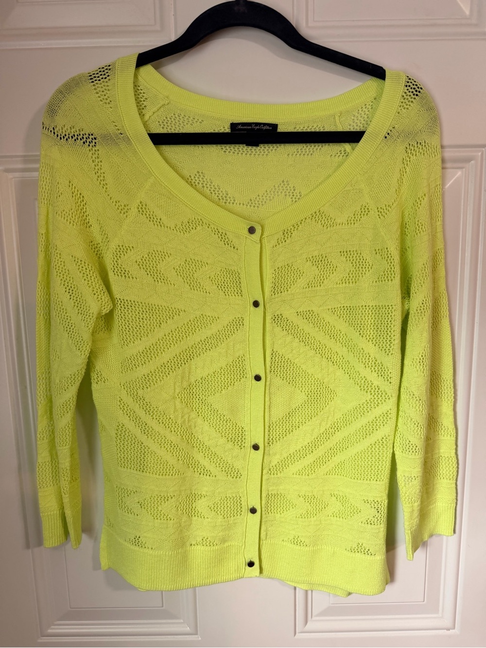 American Eagle Outfitters Neon Yellow Open-Knit Button Cardigan